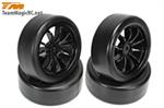 Reifen - 1/10 Drift - montiert - 10 Spoke schwarz Felgen - 12mm Hex - Hard (4 Stk.)